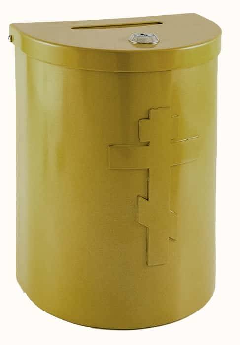Кружка-ящик для пожертвований металлическая с порошковым покрытием, полукруглая, высотой 20 см, М2203