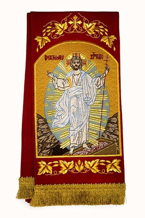 Закладка  для Евангелия "Воскресение" вышивка, красный габардин