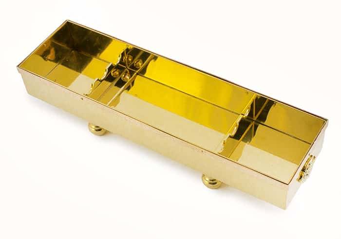 Holder for pods brass &quot;Box&quot;, horizontal with stones, for 3 pods, with two supports, length 22.5 cm