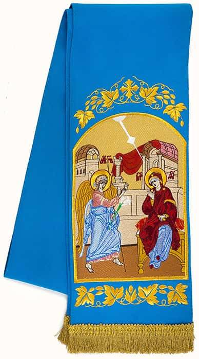 Закладка  для Евангелия "Благовещение" вышивка, голубой габардин