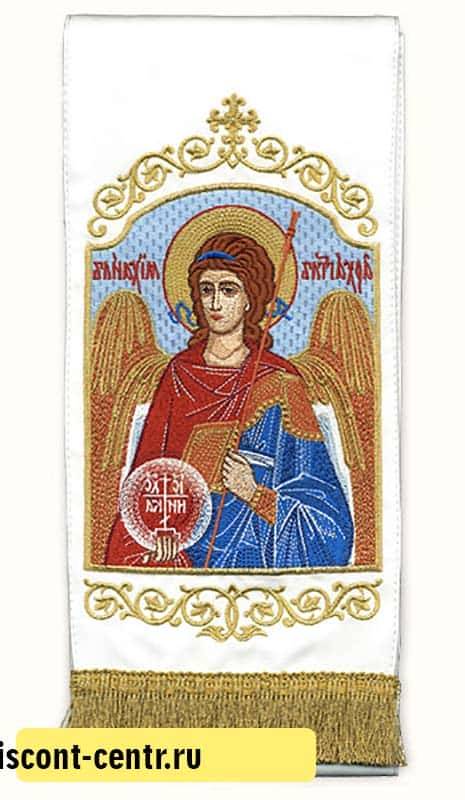 Bookmark for the Gospel &quot;Archangel Michael&quot; embroidery, white gabardine, dimensions: 14 x 160 cm