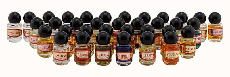 Church incense 5 ml set &quot;Assorted&quot; of 35 bottles, in a glass bottle (price per set).
