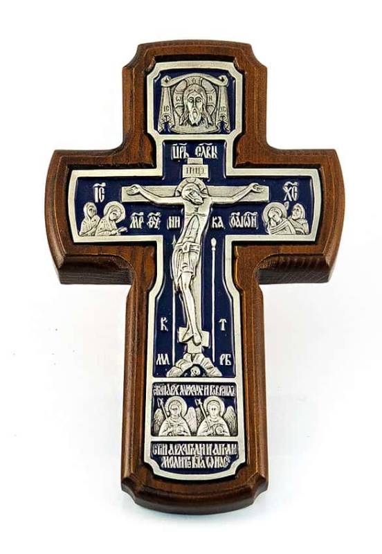 Cruce de lemn 17141-1, cu inserție zincată, montată pe perete, cu Arhangheli