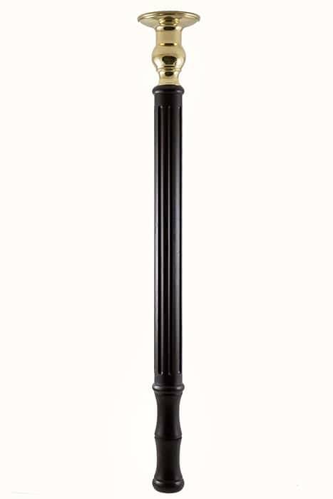 Подсвечник диаконский латунный с деревянной резной ручкой из бука, резьба - вертикальные полосы, высотой 65 см