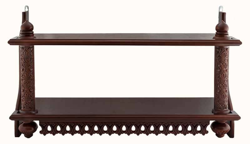 Shelf for icons wooden straight, 2-tier, high, with carved posts, 18157