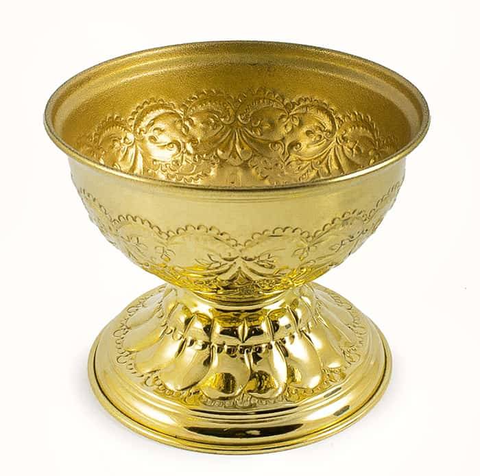 Bowl for cinders or prosphora, brass on a leg, with chasing, 13 cm high