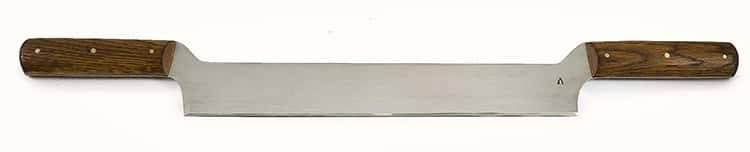 Нож для артоса двуручный, с лезвием из нержавеющей стали, ручки из дуба, длиной 58 см, в кожаном чехле