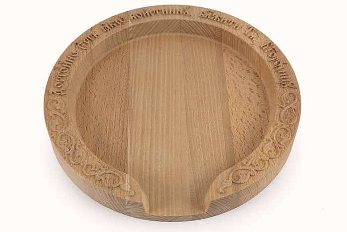 Dish for the preparation of the Lamb 26 cm, wooden, beech, carved &quot;It is worthy to eat&quot;, 2480183