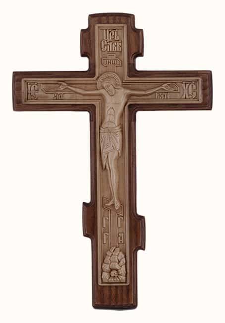 Cruce de lemn 17114, din stejar, cu inserție de tei sculptată, mică, 33 cm