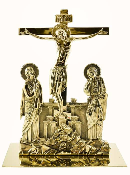 Golgotha with forthcoming brass on a stand, for an altar or funeral table.
