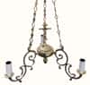 Single-tier brass chandelier for 3 lamps, with casting