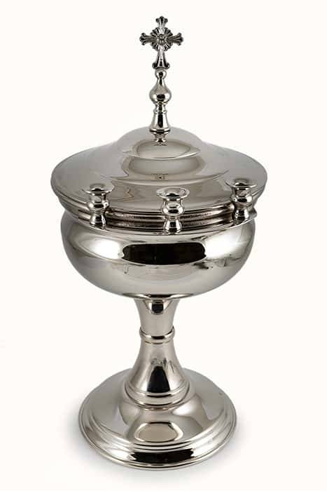 Bowl, water-consecrated, 1.5 l, manual. Brass, nickel-plated, 23936/3240020