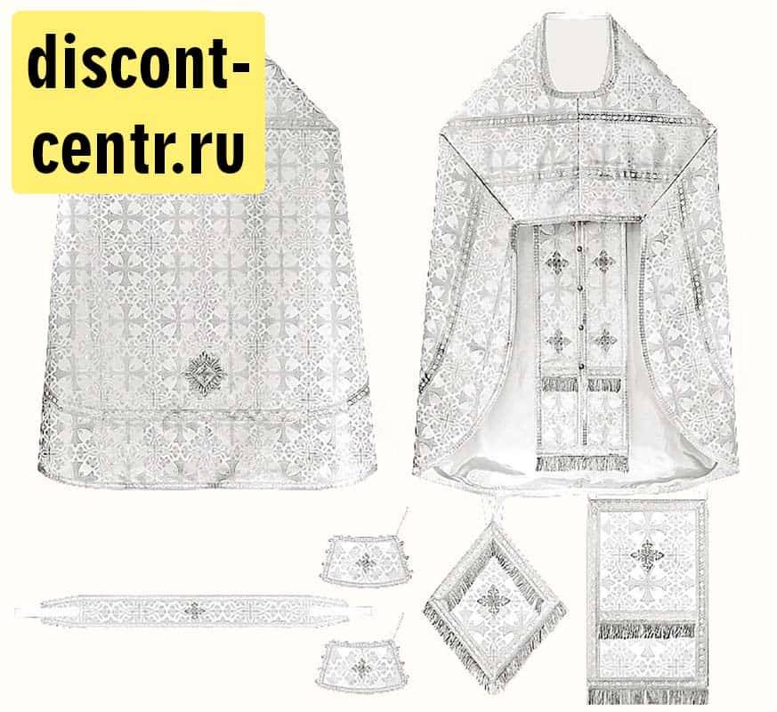 Priest&#39;s vestment, white with silver, brocade 90/155 in assortment (B6/28/38)