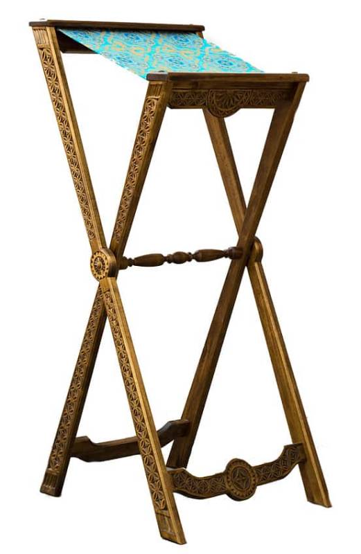 Аналой деревянный раскладной, с тканевым верхом , с резной передней панелью и ножками, 111011