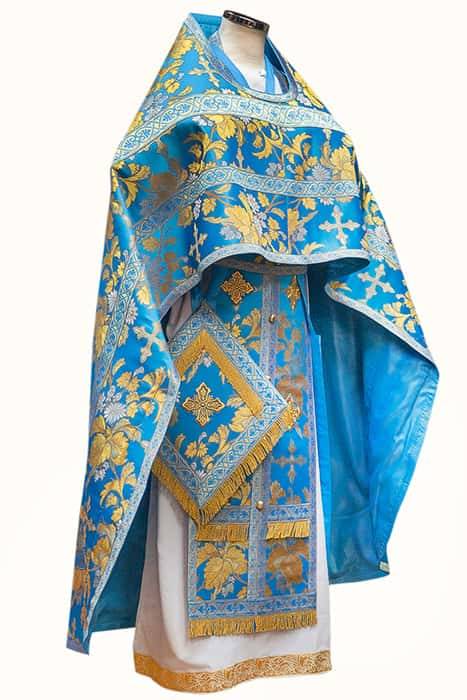 Priestly vestments, blue with gold, 90/145 brocade &quot;Garden of Eden&quot;