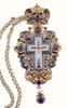 Pectoral cross No. 30, archpriest, brass, gilding, oxidation, lilac inserts, chain, in a box, 2.10.0479lpr-2/1lp, (6089051)