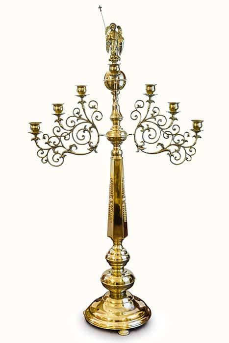 Menorah altarpiece, brass &quot;With an Angel&quot;, No. 2, with cast elements (15, No. 41)