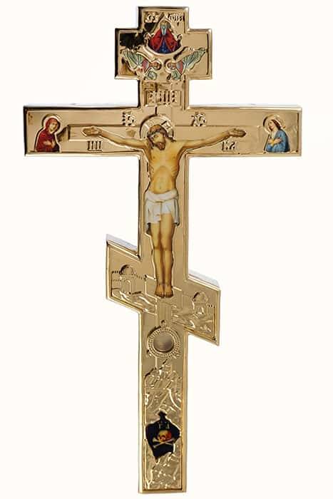 Хрест напрестольний латунний № 14, з позолотою, з плашкою, в коробці, 2.7.1910лп-2 (6079408)